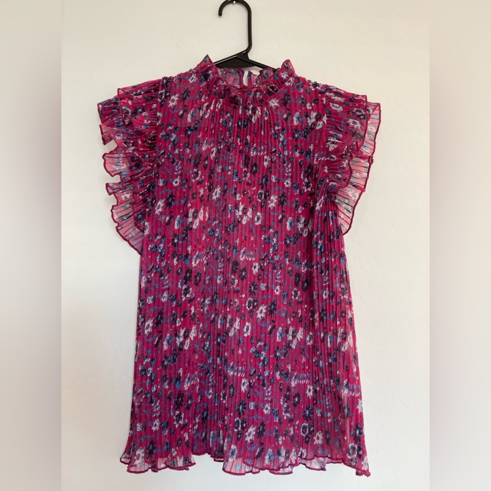 Anthropologie Pink and Blue Floral Top